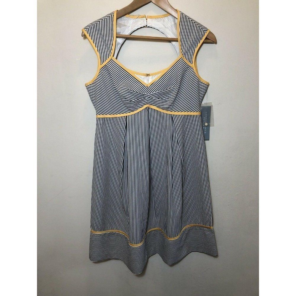 NEW London Times 8 P Seersucker Dress Gray Yellow